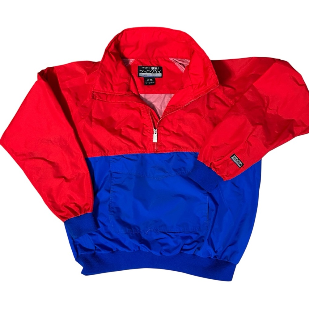 White Sierra Red and Blue Windbreaker color block 90's retro XXL kangaroo pocket